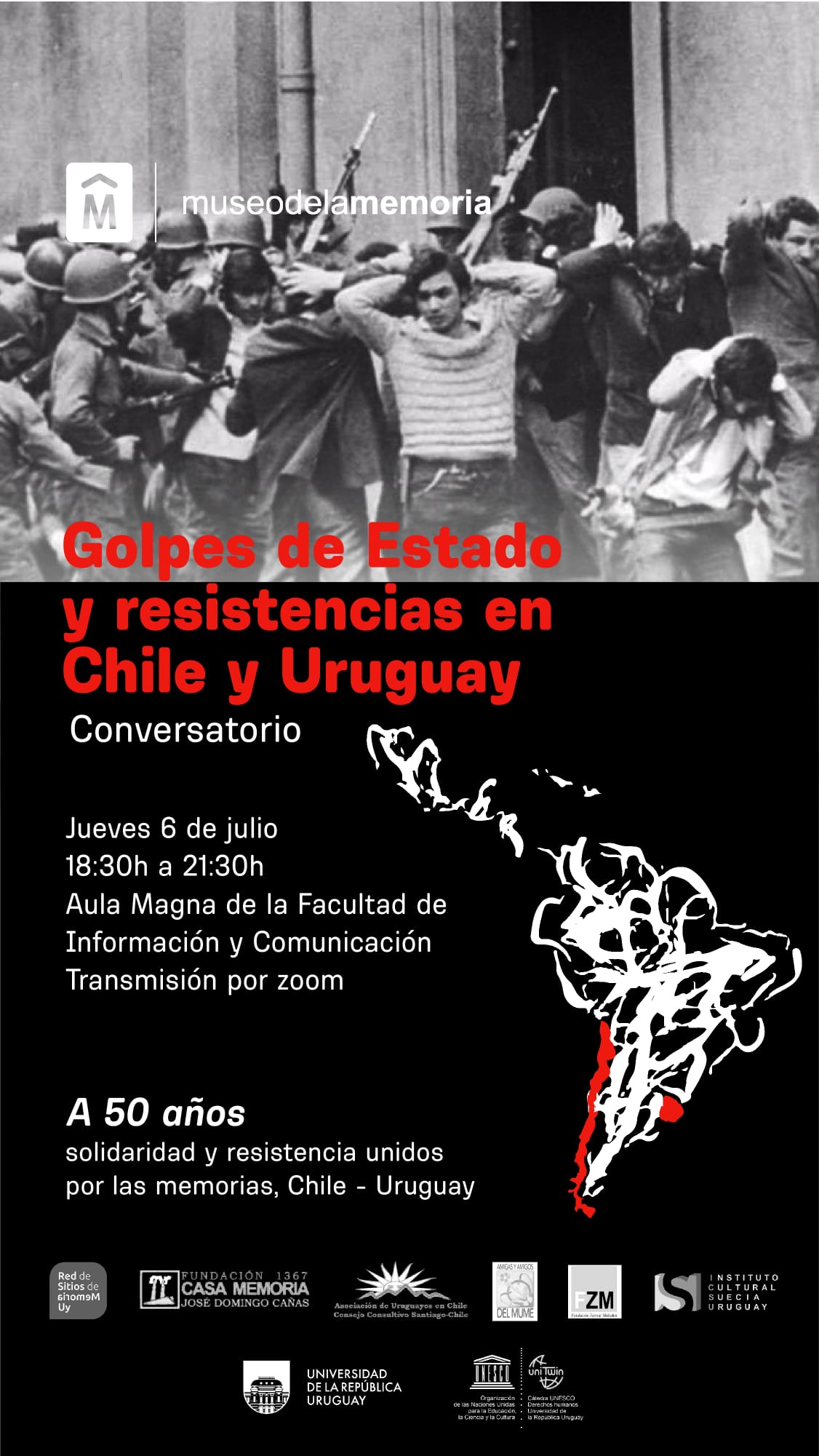 6 de julio Conversatorio a las 18 y 30 hs en la FIC: a 50 años Solidaridad y Resistencia - Chile y Uruguay